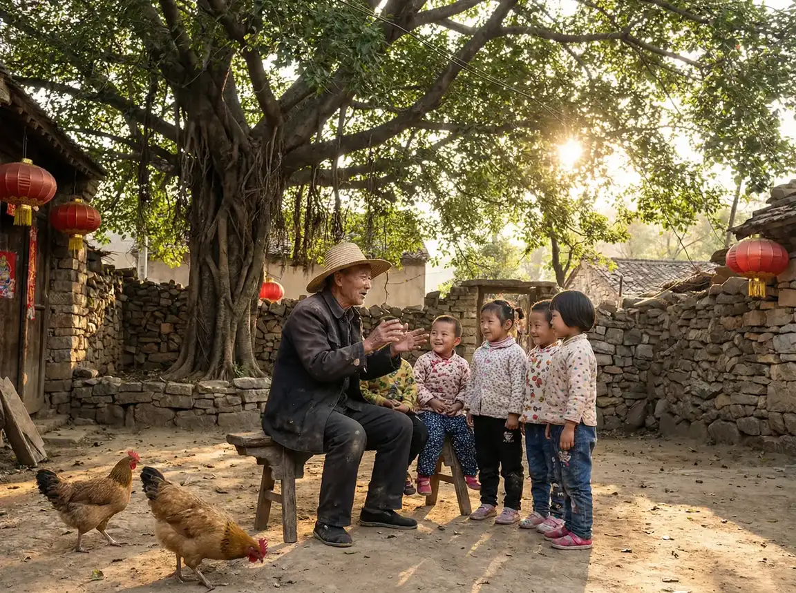 老人在大榕树下给孩子们讲故事 - 我和黑帮老大的我365天第二部 乡村记忆